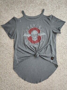 Trunk Ltd Gray Cold-Shoulder Avenged Sevenfold Tee with Red Logo